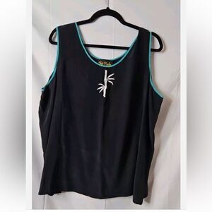 Bob Mackie tank top Black silk embroidered sleeveless artsy blouse size large